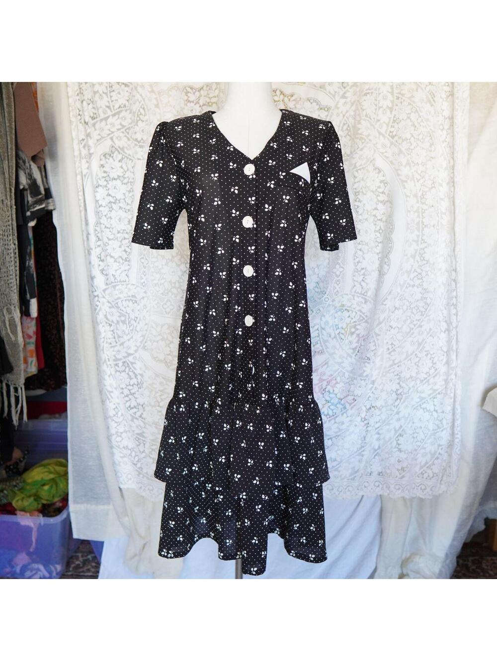 Vintage Drop Waist Tabby of California Ruffle Tea Dress